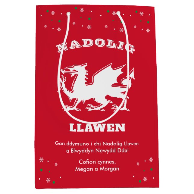 Dragon Nadolig Llawen Welsh Themed Frohe Weihnacht Mittlere Geschenktüte (Vorderseite)