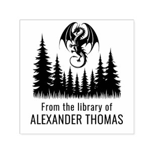 Dragon oberhalb des Bibliotheksnamens "Fir Trees" Permastempel