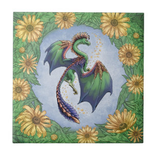 "Dragon of Summer" Blume und Blätter Fantasy Art Fliese