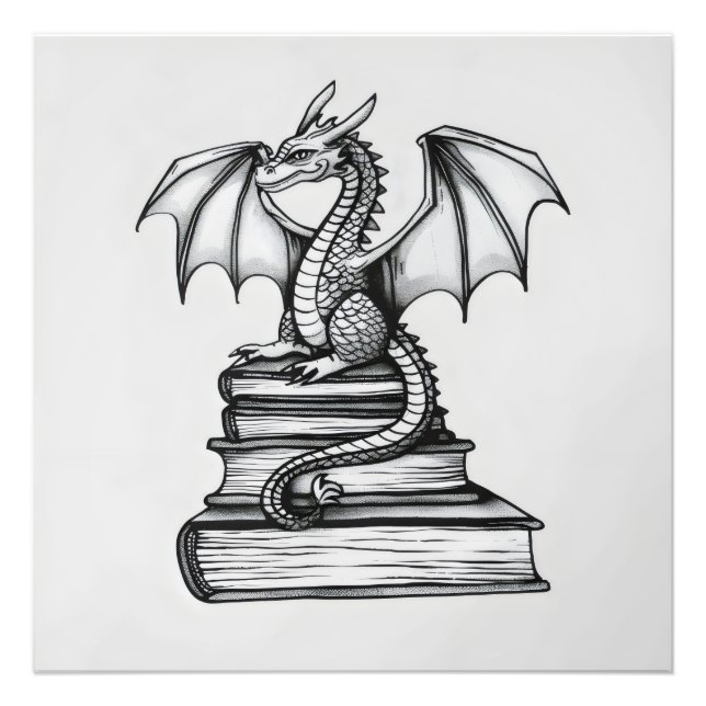 Dragon on Books Fotodruck (Vorne)