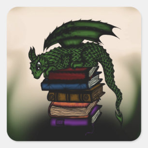 Dragon on Books Quadratischer Aufkleber