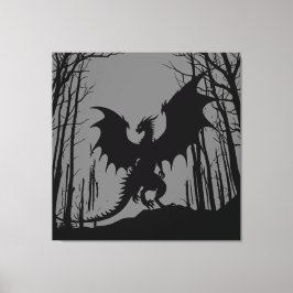 Dragon on Grey - Fantasy - Silhouette | Leinwanddruck