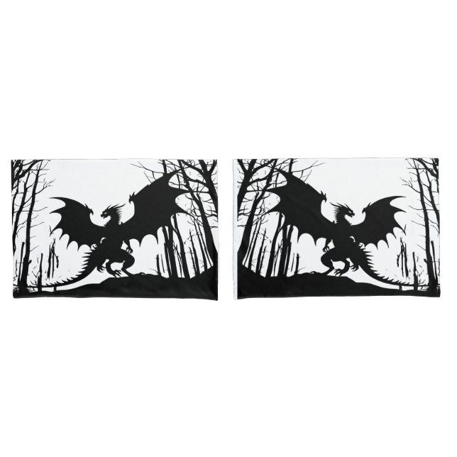 Dragon on White - Fantasy - Schwarze Silhouette | Kissenbezug (Vorderseite-Set)