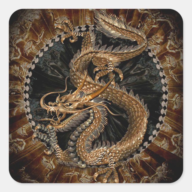 Dragon Pentagram Quadratischer Aufkleber (Vorderseite)