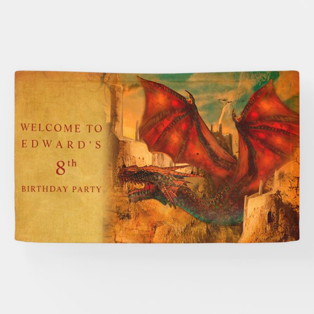 Dragon Personalisiert Birthday Party Banner (Horizontal)