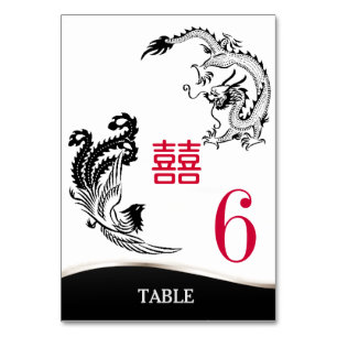 Dragon-Pheonix Double Happiness Wedding Menu+Table Tischnummer