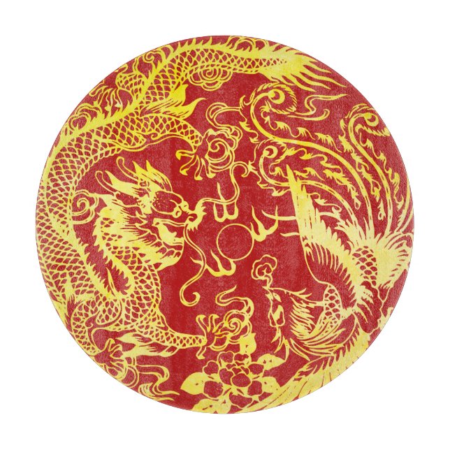 Dragon phoenix Chinesisches Hochzeitlogo Schneidebrett (Vorderseite)