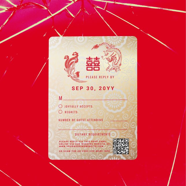 Dragon Phoenix Double Xi Chinese Wedding RSVP Card Einladung (Von Creator hochgeladen)