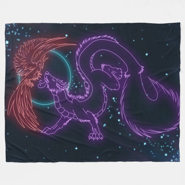 Dragon Phoenix Fleece Blanket (Vorderseite (Horizontal))
