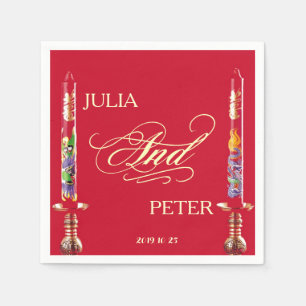 Dragon-Phoenix Red Candles Chinesische Hochzeit Serviette