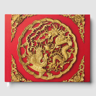 Dragon Phoenix Red Gold Chinesische Gastgeschenk H Gästebuch