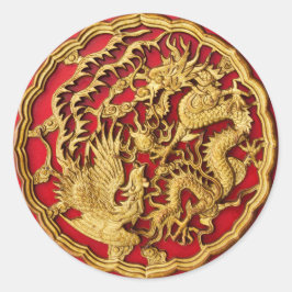 Dragon Phoenix Red Gold Chinesische Gastgeschenk H Runder Aufkleber