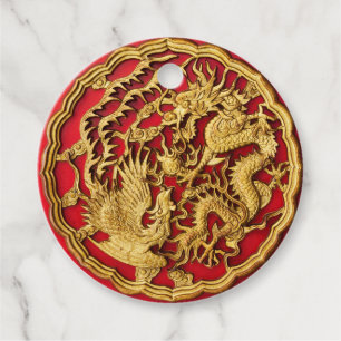 Dragon Phoenix Red Gold Chinesische Hochzeit Geschenkanhänger