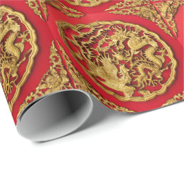 Dragon Phoenix Red Gold Chinesische Hochzeit Geschenkpapier