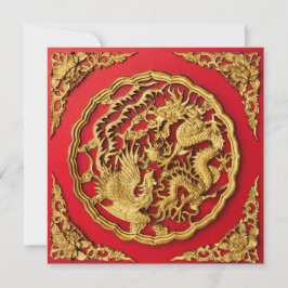 Dragon Phoenix Red Gold Chinesische Hochzeitseinla Einladung
