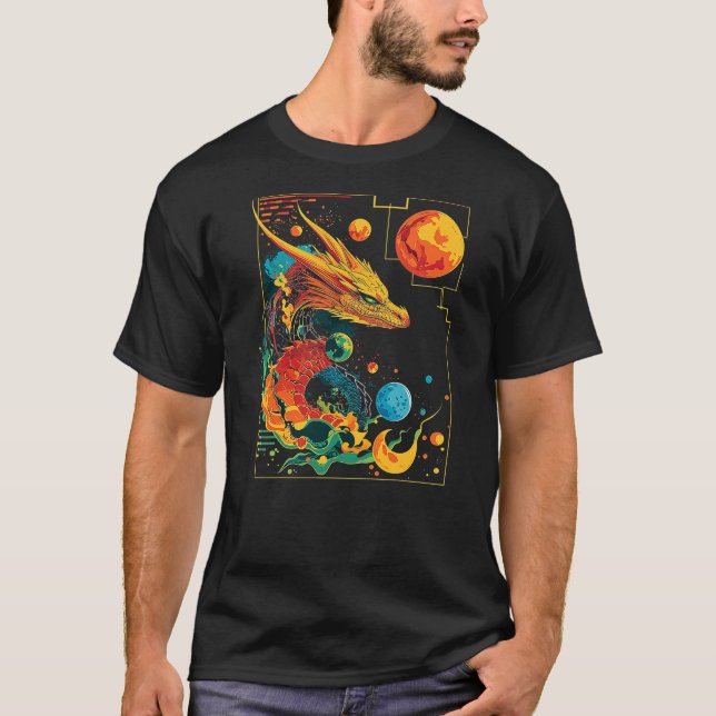 Dragon Planets Abstract Painting Geometric Animal  T-Shirt (Vorderseite)