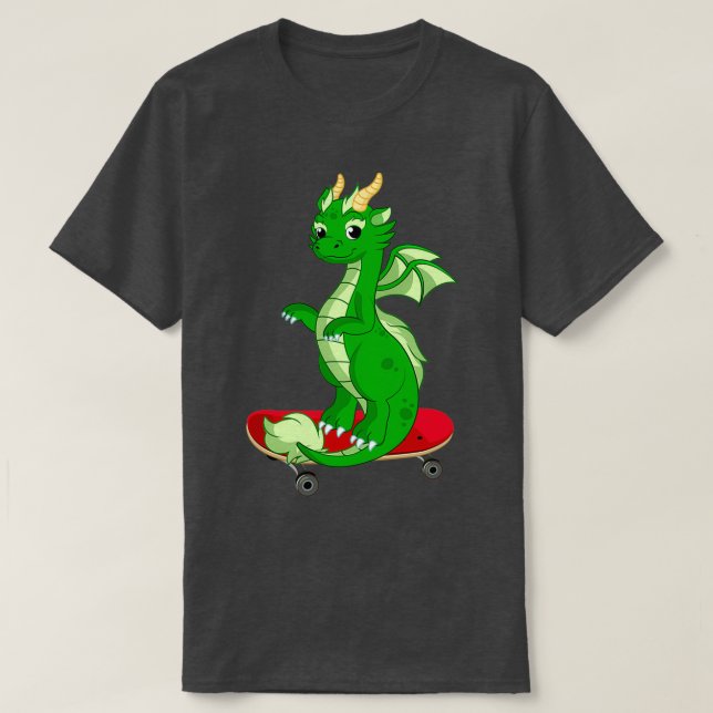 Dragon Playing Skateboard Funny Good Dragon Skateb T-Shirt (Design vorne)