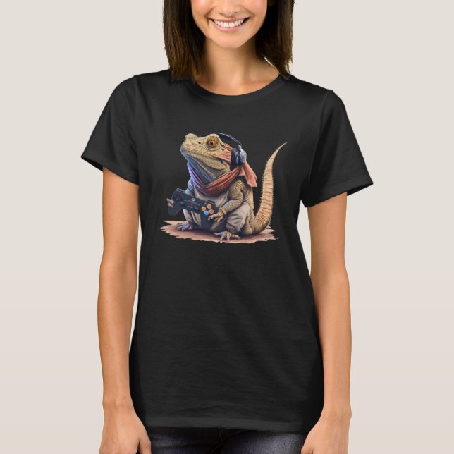 Dragon Playing Video Games Reptiles lizit T-Shirt (Vorderseite)