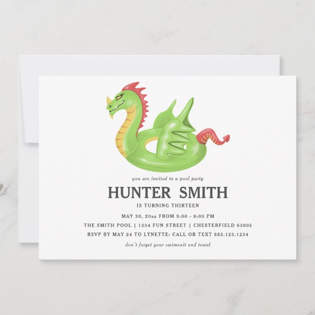 Dragon Pool Float Birthday Pool Party Einladung (Vorderseite)