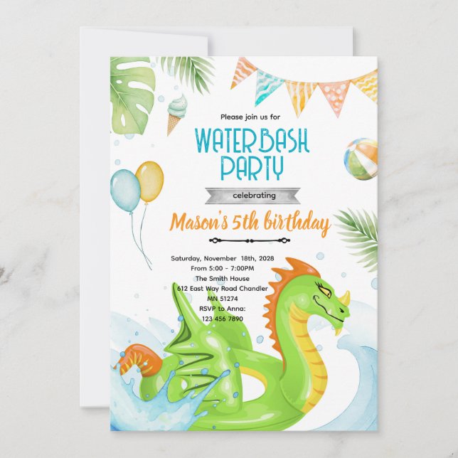 Dragon pool party theme invitation einladung (Vorderseite)