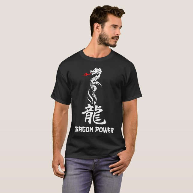 Dragon Power elegant schwarz oder dunkel T-Shirt (Vorne ganz)