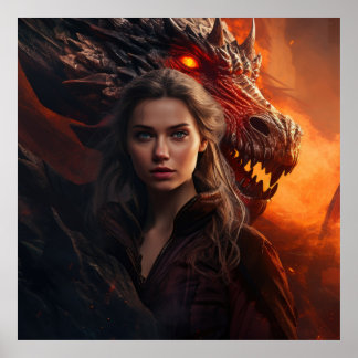 Dragon Queen Portrait — Fantasy Women and Dragon A Poster