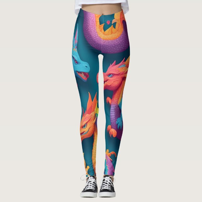 Dragon Rainbow Personalisiertes Muster Leggings (Vorderseite)