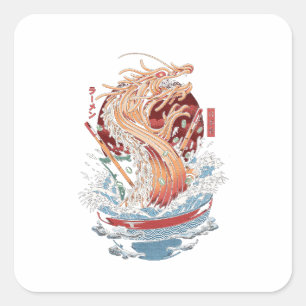 Dragon Ramen, Geburtstagsgeschenk für asiatischen Quadratischer Aufkleber