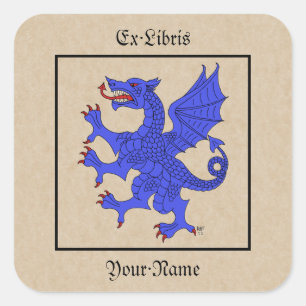Dragon Rampant Azure Buchzeichen Quadratischer Aufkleber
