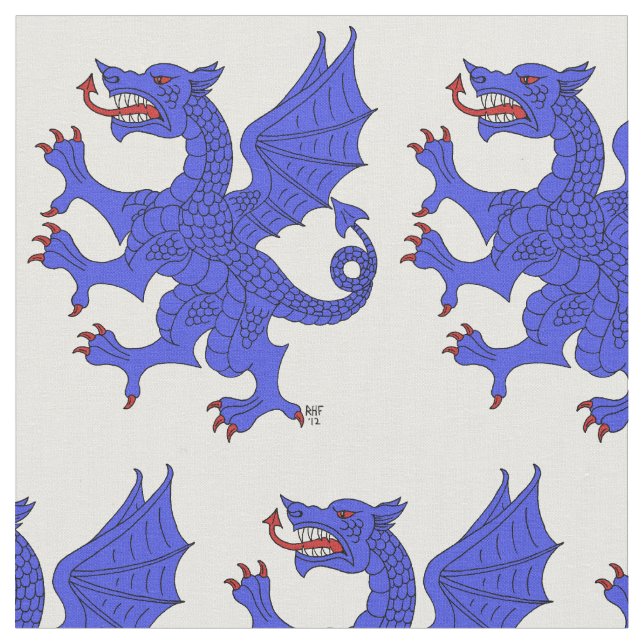 Dragon Rampant Azure Stoff (Nahaufnahme)
