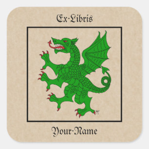 Dragon Rampant Vert Buchzeichen Quadratischer Aufkleber