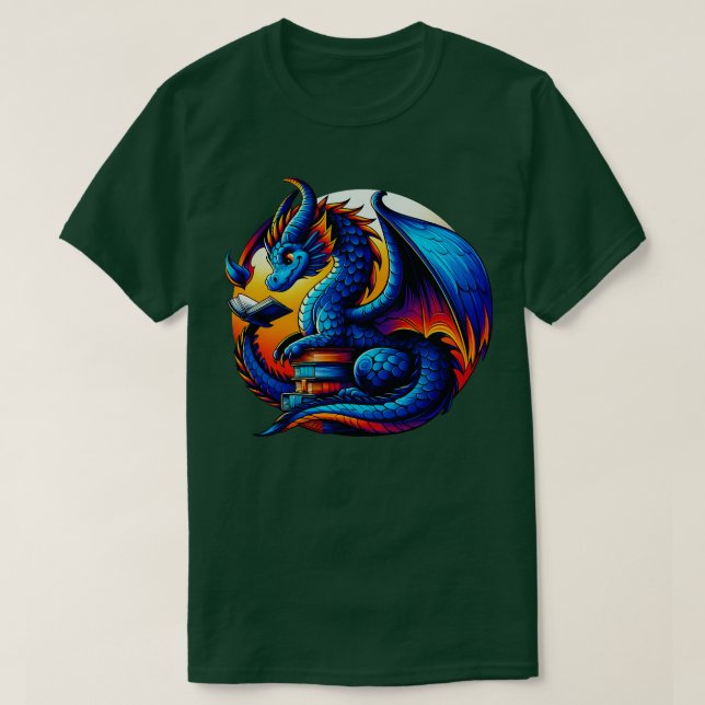 Dragon Reading a Book Bookworm Book Lover 2 T-Shirt (Design vorne)