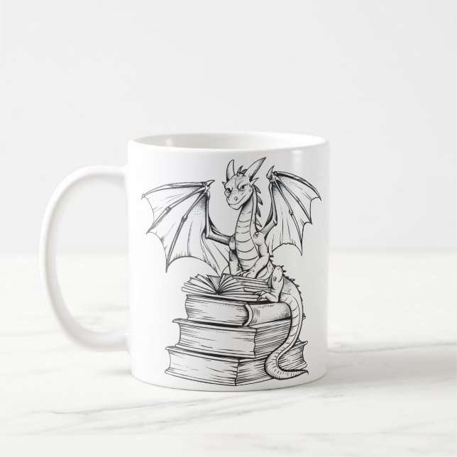 Dragon Reading Book Kaffeetasse (Links)