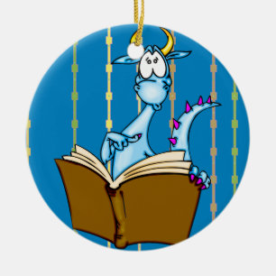 Dragon Reading Book Keramik Ornament
