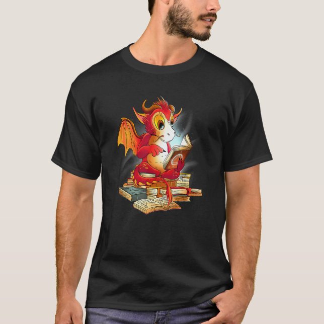 Dragon Reading Book rex for Boys Kids Reading T-Shirt (Vorderseite)