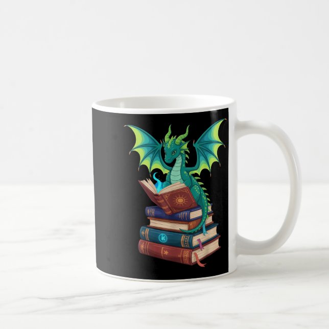 Dragon Reading Books Fantasy Lovers Mythical Creat Kaffeetasse (Rechts)