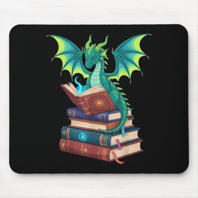 Dragon Reading Books Fantasy Lovers Mythical Creat Mousepad (Vorne)