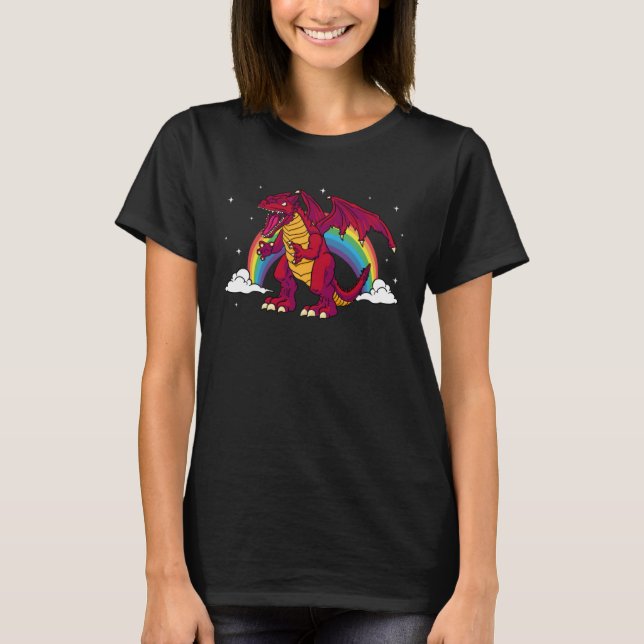 Dragon Red Fantasy Rainbow Clouds School Dragons T-Shirt (Vorderseite)