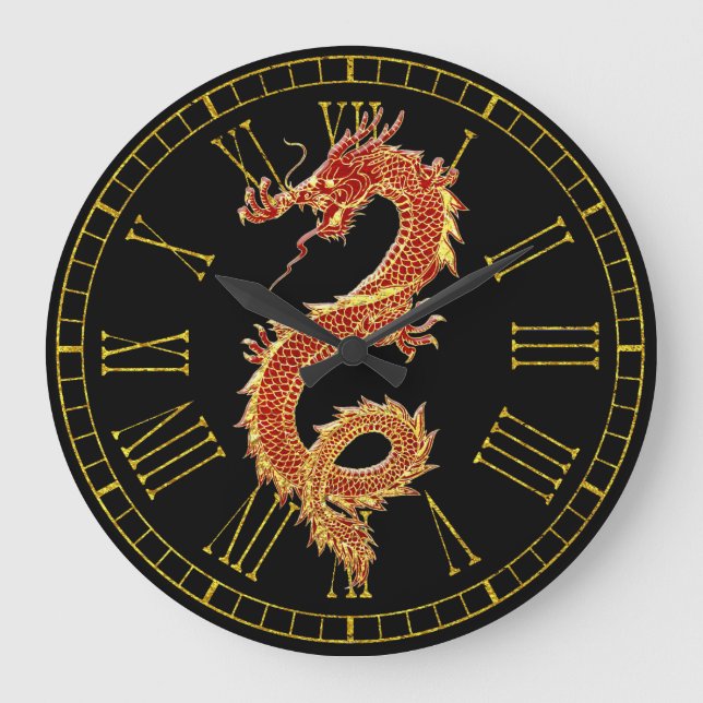 Dragon Red Your Background Color Große Wanduhr (Vorderseite)