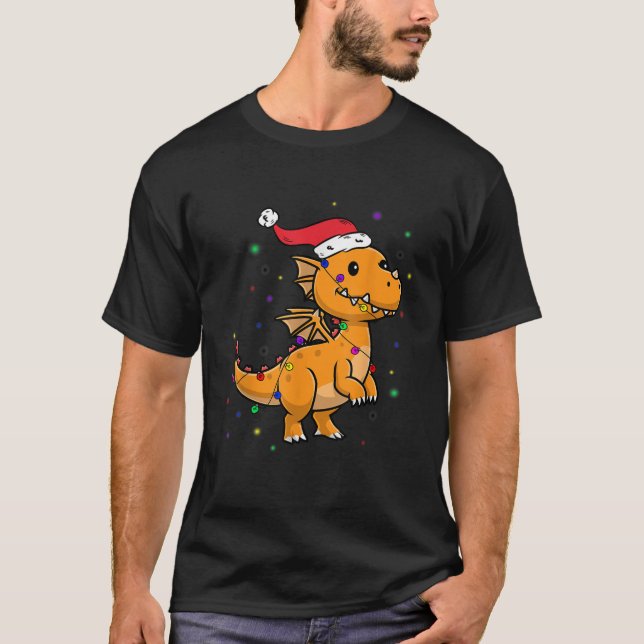 Dragon Reindeer Santa Christmas Family X Mas Ugly  T-Shirt (Vorderseite)