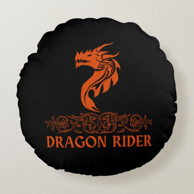 Dragon Rider Cool Trendy Fantasy Red Typografy Rundes Kissen (Vorderseite)