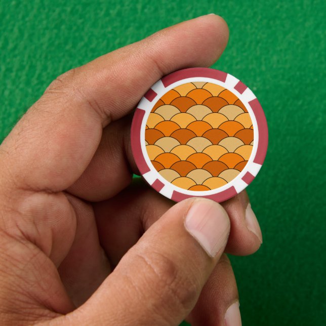 Dragon Scales, Fans, Waves, Seigaiha, Orange Pokerchips (Hand)