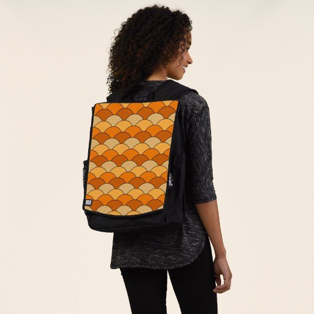 Dragon Scales, Fans, Waves, Seigaiha, Orange Rucksack (Ausgewaschen)