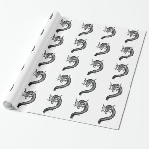 Dragon Schwarzweiß Design Geschenkpapier