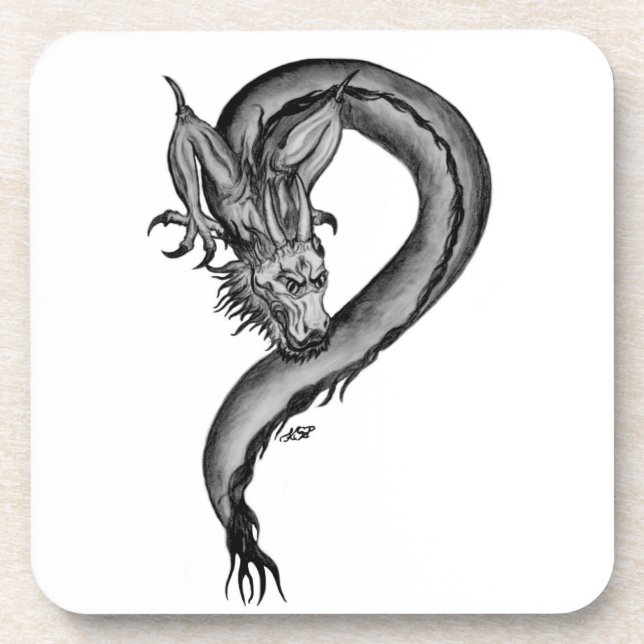 Dragon Schwarzweiß Design Getränkeuntersetzer (Vorderseite)