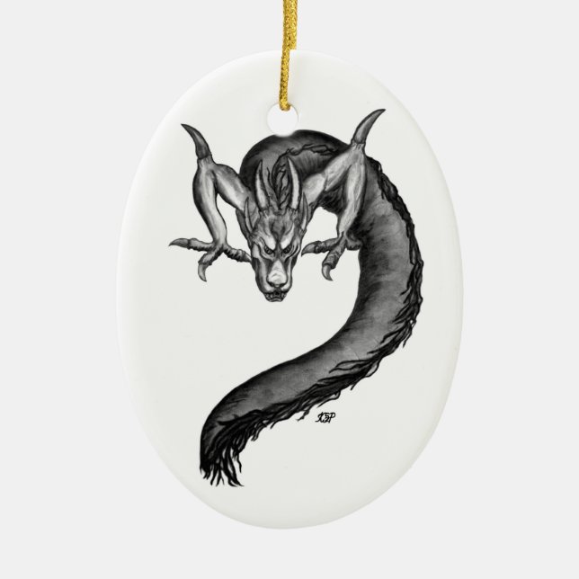 Dragon Schwarzweiß Design Keramik Ornament (Vorne)