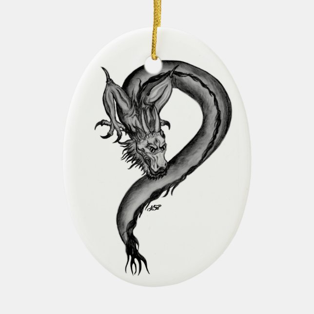 Dragon Schwarzweiß Design Keramikornament (Vorne)