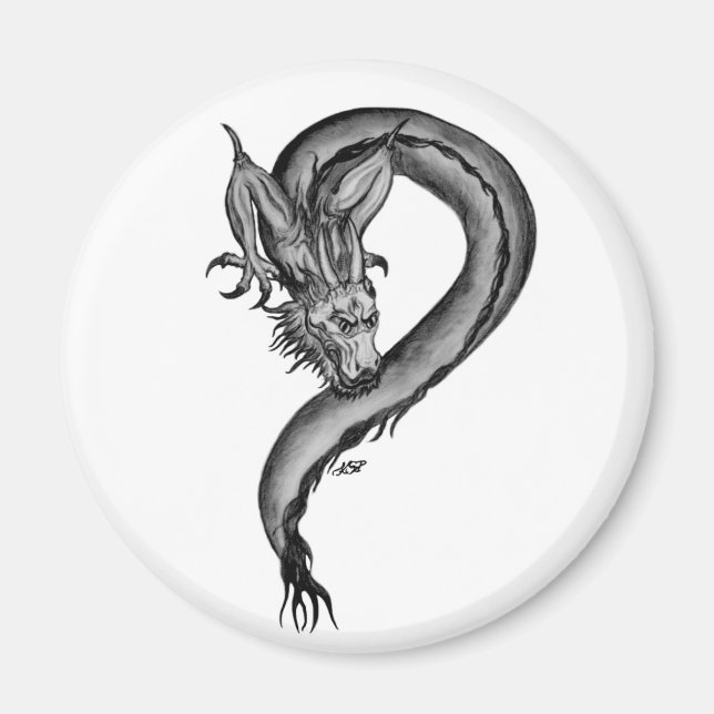 Dragon Schwarzweiß Design Magnet (Vorne)