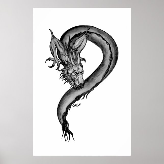 Dragon Schwarzweiß Design Poster (Vorne)