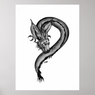 Dragon Schwarzweiß Design Poster